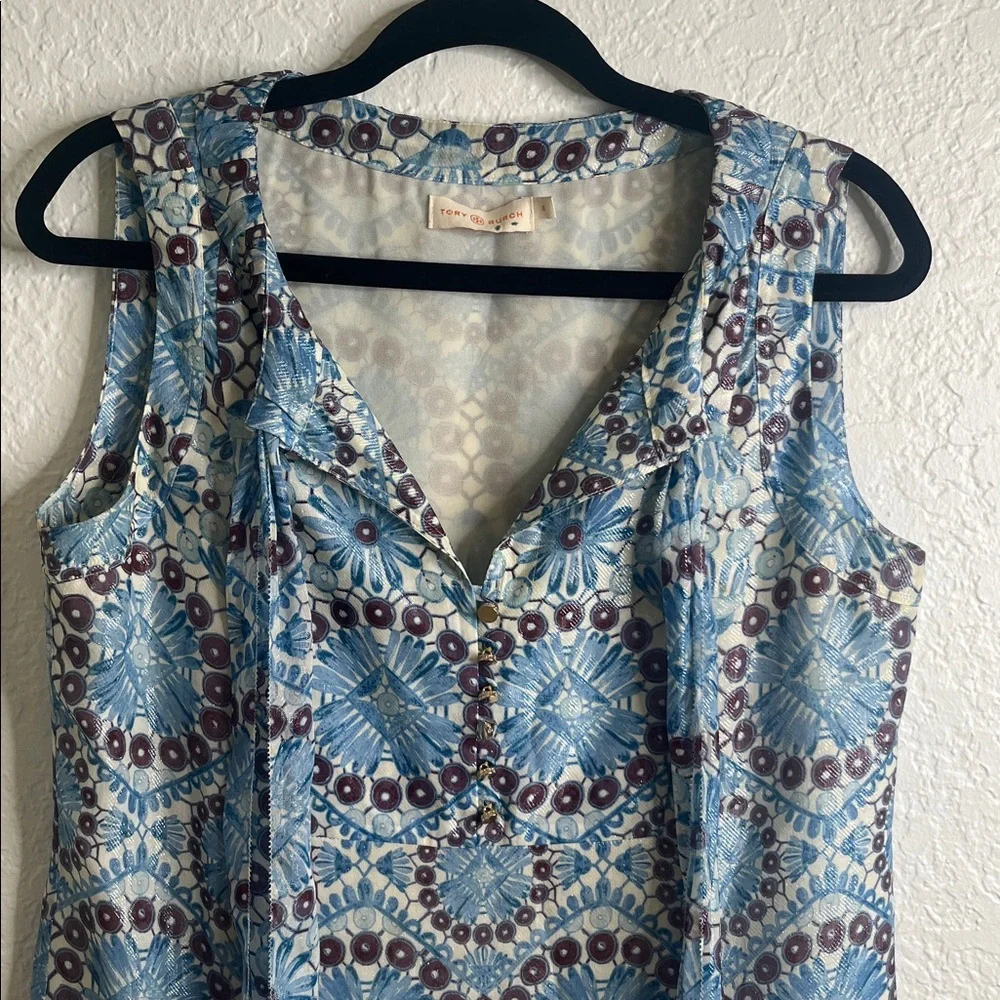 Tory Burch Metallic Silk Blend Top in Bahama Castillo Print Sz 6